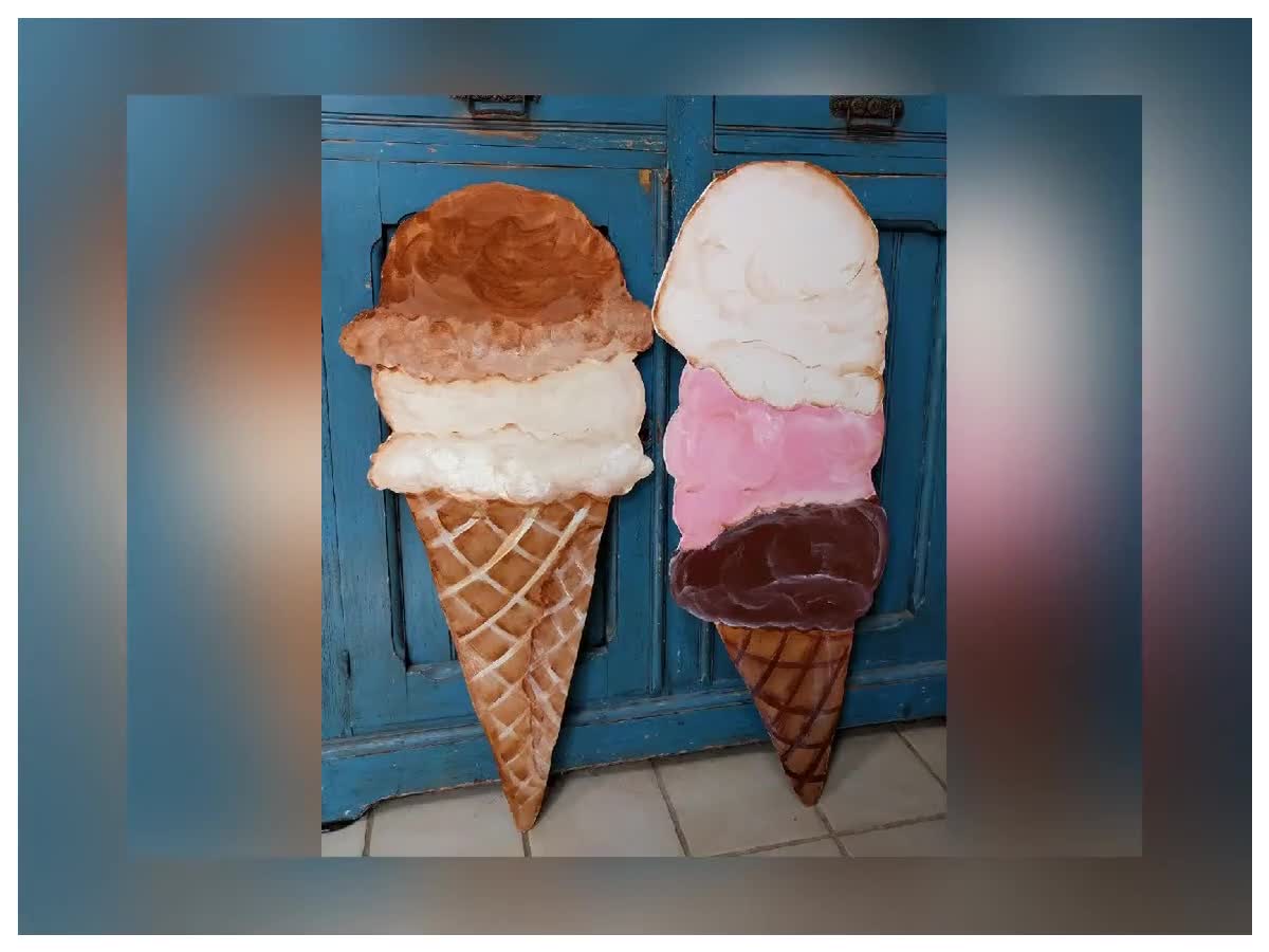 Vintage Ice Cream Cone Sign: Retro Farmhouse Kitchen or Shop Wall